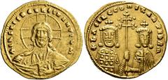 Byzantine Basil II Bulgaroktonos, with Constantine VIII, 976-1025. Histamenon (Gold, 24 mm, 4.30 g, 7 h), Constantinopolis. +IҺS XIS RЄX RЄGNANTIҺm Bust of Christ Pantokrator facing, with cross nimbus