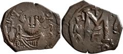 Early Medieval & Islamic ISLAMIC, Time of the Rashidun. Pseudo-Byzantine types. Follis (Bronze, 22 mm, 4.39 g, 6 h), imitating a follis of Constans II, uncertain mint, circa 24/5-27/8 AH / 645-647 AD.
