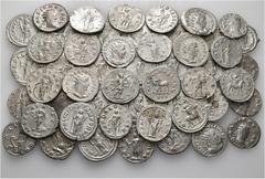 Group Lots A lot containing 51 silver coins. Includes: Gordian III (10), Philip I (8), Philip II (1), Trajan Decius (1), Trebonianus Gallus (2), Volusian (1), Valerian I (8), Gallienus (17), Salonina 