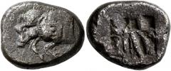 Greek DYNASTS OF LYCIA. Uncertain dynast, circa 500-480 BC. Stater (Silver, 15x19 mm, 8.88 g). Forepart of a boar to left with uncertain symbol on shoulder. Rev. Rough incuse square. Müseler II, 8. SN