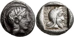 Greek DYNASTS OF LYCIA. Kherei, circa 440/30-410 BC. Stater (Silver, 19 mm, 8.56 g, 4 h), Xanthos. Head of Athena to right, wearing crested Attic helmet decorated with three olive leaves and palmette.