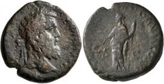 The G.G. Collection of Roman Imperial third century middle bronzes Pertinax, 193. As (Copper, 23 mm, 9.44 g, 5 h), Rome. [IMP CAES P HELV] PERTIN AVG Laureate head of Pertinax to right. Rev. [LAETITIA