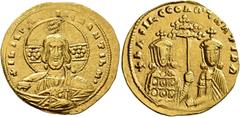 Byzantine Basil II Bulgaroktonos, with Constantine VIII, 976-1025. Histamenon (Gold, 23 mm, 4.30 g, 6 h), Constantinopolis. +IҺS XIS RЄX RЄGNANTIҺm• Bust of Christ Pantokrator facing, with cross nimbu