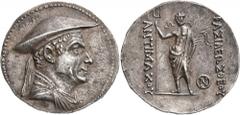 Greek BAKTRIA, Greco-Baktrian Kingdom. Antimachos I , circa 180-165 BC. Tetradrachm (Silver, 32 mm, 17.03 g, 12 h). Diademed and draped bust of Antimachos I to right, wearing flat topped kausia. Rev. 
