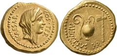 Roman Republican & Imperatorial Julius Caesar, 49-44 BC. Aureus (Gold, 19 mm, 8.08 g, 1 h), with A. Hirtius, praetor, Rome, early 46. C•CAESAR COS•TER Veiled female head (of Vesta or Pietas?) to right