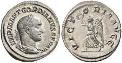 Roman Imperial Gordian II, 238. Denarius (Silver, 19 mm, 3.27 g, 6 h), Rome, March-April 238. IMP M ANT GORDIANVS AFR AVG Laureate, draped and cuirassed bust of Gordian II to right, seen from behind. 