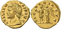 Roman Imperial Gallienus, 253-268. Heavy Aureus (Gold, 19 mm, 5.78 g, 12 h), Rome, 265 or 266. GALLIENVS P F AVG Head of Gallienus to left, wearing wreath of grain leaves. Rev. VICTORIA AVG Gallienus 