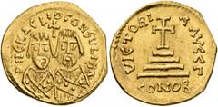 Byzantine Revolt of the Heraclii, 608-610. Solidus (Gold, 20 mm, 4.30 g, 7 h), military mint in the East, 608. D N ЄRACLIO CONSVLI BA Busts of Heraclius the Younger and of his father the Exarch Heracl