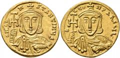 Byzantine Constantine V Copronymus, 741-775. Solidus (Gold, 20 mm, 4.42 g, 6 h), Constantinopolis, circa 742-745. δ N CONSTANTINЧS Crowned bust of Constantine V facing, wearing chlamys and holding cro