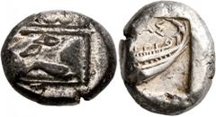 Greek LYCIA. Phaselis. Circa 500-440 BC. Stater (Silver, 19 mm, 10.71 g, 9 h). Prow of a galley to left in the form of a forepart of a boar. Rev. [Φ]AΣ Stern of a galley to right; all within incuse sq