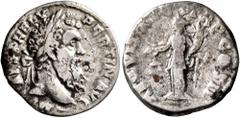 Roman Imperial Pertinax, 193. Denarius (Silver, 16 mm, 2.64 g, 11 h), Rome. IMP CAES P HELV PERTIN AVG Laureate head of Pertinax to right. Rev. AEQVIT AVG TR P COS II Aequitas standing front, head to 