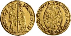 Early Medieval & Islamic CRUSADERS. Venetians in the Levant. Ducat (Gold, 21 mm, 3.42 g, 11 h), imitating Venice, uncertain mint, struck in the name of Francesco Doná, 1545-1553. St. Mark standing rig