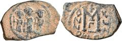 Early Medieval & Islamic ISLAMIC, Time of the Rashidun. Pseudo-Byzantine types. Fals (Bronze, 19x29 mm, 4.71 g, 6 h), imitating a 'Cyprus follis', uncertain mint, AH 15/16-23/4 / AD 637-643. Three imp