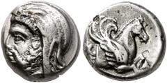 Greek IONIA. Achaemenid Period. Spithridates, satrap of Lydia and Ionia, circa 334 BC. Tetrobol (Silver, 11 mm, 2.73 g, 9 h). Head of Spithridates to left, wearing Satrapal headdress. Rev. [ΣΠI-ΘPI] F