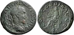 Roman Imperial Pupienus, 238. As (Bronze, 25 mm, 9.83 g, 1 h), Rome, circa April-June 238. IMP CAES PVPIEN MAXIMVS AVG Laureate, draped and cuirassed bust of Pupienus to right, seen from behind. Rev. 