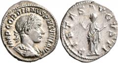 Roman Imperial Gordian III, 238-244. Denarius (Silver, 20 mm, 3.27 g, 6 h), Rome, 240. IMP GORDIANVS PIVS FEL AVG Laureate, draped and cuirassed bust of Gordian III to right, seen from behind. Rev. PI