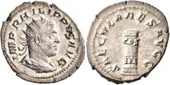 Roman Imperial Philip I, 244-249. Antoninianus (Silver, 23 mm, 3.85 g, 7 h), Rome, 248. IMP PHILIPPVS AVG Radiate, draped and cuirassed bust of Philip I to right, seen from behind. Rev. SAECVLARES AVG