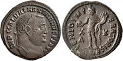 Roman Imperial Galerius, 305-311. Follis (Bronze, 25 mm, 6.93 g, 11 h), Alexandria, 308. IMP C GAL VAL MAXIMIANVS P F AVG Laureate head of Galerius to right. Rev. GENIO IMPERATORIS / X / K / Δ / ALE G