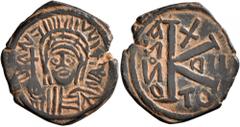 Byzantine Justinian I, 527-565. Follis (Bronze, 22 mm, 3.14 g, 11 h), a contemporary imitation of a half-follis of Justinian I, circa 6th century. Imperial bust facing, crowned and draped, holding glo