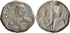 Byzantine Basil II Bulgaroktonos, with Constantine VIII, 976-1025. Seal (Lead, 27 mm, 22.12 g, 12 h). [+ЄΜΜΑ] - ΝΟЧΗΛ / IC - XC Bust of Christ Emmanuel facing, with cross-nimbus containing five pellet