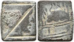 Byzantine Byzantine Weights, Circa 5th-6th century. Weight of 1 Nomisma (Bronze, 13x16 mm, 4.57 g), a square coin weight for a solidus made from a 3rd century Roman Provincial issue from Caesarea in C