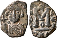 Early Medieval & Islamic ISLAMIC, Time of the Rashidun. Pseudo-Byzantine types. Fals (Bronze, 15x21 mm, 2.83 g, 12 h), imitating a follis of Constans II, uncertain mint, circa 24/5-26/7 AH / 645-647 A