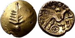 Celtic CELTIC, Britain. Dobunni. Corio, circa 30-15 BC. Stater (Gold, 18 mm, 5.47 g, 8 h). Stylized tree with pellet at base. Rev. COR[IO] Celticized horse to right; above, crescent and two pellet-in-