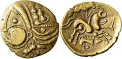 Celtic CELTIC, Northwest Gaul. Aulerci Eburovices. Late 2nd to first half of 1st century BC. Half Stater (Electrum, 19 mm, 3.24 g, 12 h), 'au sanglier' type. Celticized male head to left, with a boar 