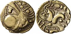 Celtic CELTIC, Northwest Gaul. Aulerci Eburovices. Late 2nd to first half of 1st century BC. Half Stater (Electrum, 18 mm, 2.84 g, 1 h), 'au sanglier' type. Celticized male head to left, with a boar s