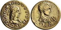 Roman Provincial KINGS OF BOSPORUS. Rhescuporis II, with Severus Alexander, 211/2-226/7. Stater (Electrum, 19 mm, 7.69 g, 11 h), BE 519 = 222/3. BACIΛЄωC ΡHCKOΥΠOΡIΔOC Diademed and draped bust of Rhes