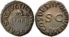 Roman Imperial Claudius, 41-54. Quadrans (Copper, 17 mm, 3.96 g, 7 h), Rome, 25 January-3 December 41. TI CLAVDIVS CAESAR AVG Hand to left holding scales; below, P N R. Rev. PON M TR•P•IMP•COS•DES IT•