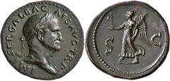 Roman Imperial Galba, 68-69. Sestertius (Orichalcum, 35 mm, 26.14 g, 7 h), Rome, autumn 68. IMP SER GALBA CAES AVG TR•P Laureate and draped bust of Galba to right, seen from behind. Rev. S - C Victory