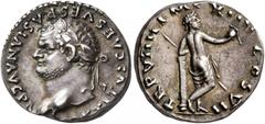 Roman Imperial Titus, 79-81. Denarius (Silver, 16 mm, 3.51 g, 5 h), Rome, 79. IMP TITVS CAES VESPASIAN AVG P M Laureate head of Titus to left. Rev. TR P VIIII IMP XIIII COS VII Venus standing right, n