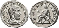 Roman Imperial Macrinus, 217-218. Denarius (Silver, 19 mm, 2.89 g, 11 h), Rome, circa March-June 218. IMP C M OPEL SEV MACRINVS AVG Laureate and draped bust of Macrinus to right, seen from behind. Rev