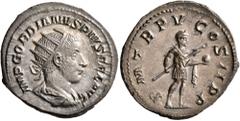 Roman Imperial Gordian III, 238-244. Antoninianus (Silver, 22 mm, 3.69 g, 2 h), Rome, 242. IMP GORDIANVS PIVS FEL AVG Radiate, draped and cuirassed bust of Gordian III to right, seen from behind. Rev.
