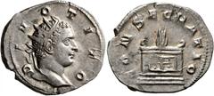 Roman Imperial Trajan Decius, 249-251. Antoninianus (Silver, 23 mm, 3.70 g, 7 h), commemorative issue for Divus Titus (died 81). DIVO TITO Radiate head of Divus Titus to right. Rev. CONSECRATIO Square