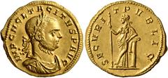 Roman Imperial Tacitus, 275-276. Aureus (Gold, 22 mm, 4.83 g, 11 h), Serdica, November-December 275. IMP C M CL TACITVS P AVG Laureate, draped and cuirassed bust of Tacitus to right. Rev. SECVRIT PVBL