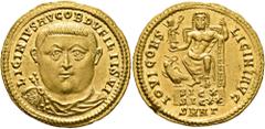 Roman Imperial Licinius I, 308-324. Aureus (Gold, 21 mm, 5.29 g, 12 h), Nicomedia, early 321. LICINIVS AVG OB D V FILII SVI Bare-headed, draped and cuirassed facing bust of Licinius I. Rev. IOVI CONS 