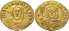 Byzantine Michael III "the Drunkard", 842-867. Solidus (Gold, 20 mm, 4.44 g, 6 h), Constantinopolis, 856-867. IҺSЧS XRISTOS✱ Half-length bust of Christ Pantokrator facing, with cross, holding book of 