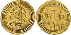 Byzantine Basil II Bulgaroktonos, with Constantine VIII, 976-1025. Histamenon (Gold, 26 mm, 4.42 g, 7 h), Constantinopolis, circa 1005-1025. +IҺS XIS RЄX RЄςNANTIҺm Nimbate bust of Christ facing, wear