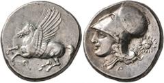 Greek CORINTHIA. Corinth. Circa 375-300 BC. Stater (Silver, 21 mm, 8.79 g, 4 h). Ϙ Pegasus flying left. Rev. Head of Athena to left, wearing Corinthian helmet; below, Δ; behind neckguard, facing head 