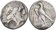 Greek PTOLEMAIC KINGS OF EGYPT. Ptolemy II Philadelphos, 285-246 BC. Tetradrachm (Silver, 28 mm, 14.01 g, 11 h), Tyre, circa 275/4. Diademed head of Ptolemy I to right, wearing aegis around neck; on n