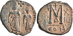 Central Asian SASANIAN KINGS. Khosrau II, 591-628. Follis (Bronze, 27 mm, 10.53 g, 5 h), imitating a Byzantine follis of Heraclius with Heraclius Constantine, uncertain mint, struck during the Sasania