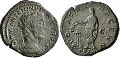 Roman Imperial Marcus Aurelius, 161-180. Sestertius (Orichalcum, 31 mm, 22.60 g, 6 h), Rome, 170-171. IMP M ANTONINVS AVG TR P XXV Laureate and draped bust of Marcus Aurelius to right, seen from behin