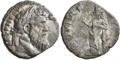 Roman Imperial Pertinax, 193. Denarius (Silver, 17 mm, 2.53 g, 6 h), Rome, January-March 193. IMP CAES P HELV [PERTIN AVG] Laureate head of Pertinax to right. Rev. PROVID [DEOR COS II] Providentia sta