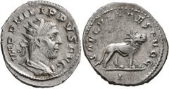 Roman Imperial Philip I, 244-249. Antoninianus (Silver, 23 mm, 3.29 g, 8 h), Rome, 248. IMP PHILIPPVS AVG Radiate, draped and cuirassed bust of Philip I to right, seen from behind. Rev. SAECVLARES AVG