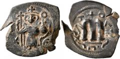 Early Medieval & Islamic ISLAMIC, Time of the Rashidun. Pseudo-Byzantine types. Fals (Bronze, 21 mm, 2.73 g, 6 h), imitating a EN T૪TO NIKA follis of Constans II, uncertain mint, circa AH 19-39 / AD 6