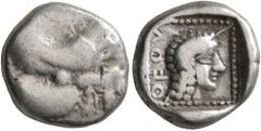 Greek DYNASTS OF LYCIA. Uvug, circa 470-440 BC. Tetrobol (Silver, 13 mm, 2.88 g, 6 h). Forepart of a winged man-headed bull to right. Rev. 𐊒𐊇𐊒𐊄 Head of Apollo to right; all within linear square wi