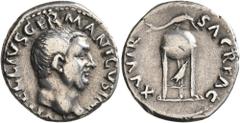 Roman Imperial Vitellius, 69. Denarius (Silver, 19 mm, 3.30 g, 7 h), Rome, late April-December 69. A VITELLIVS GERMANICVS IMP Bare head of Vitellius to right. Rev. XV VIR SACR FAC Tripod with covered 
