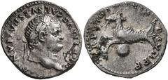 Roman Imperial Titus, 79-81. Denarius (Silver, 18 mm, 3.31 g, 5 h), Rome, 79. IMP TITVS CAES VESPASIAN AVG P M Laureate head of Titus to right. Rev. TR P VIIII IMP XIIII COS VII P P Capricorn to left 